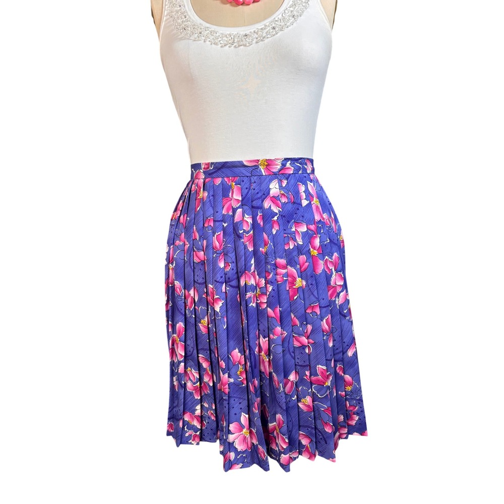 Floral Pleated Country Sophisticates Pendleton Midi Skirt 4 Purple Pink Vintage